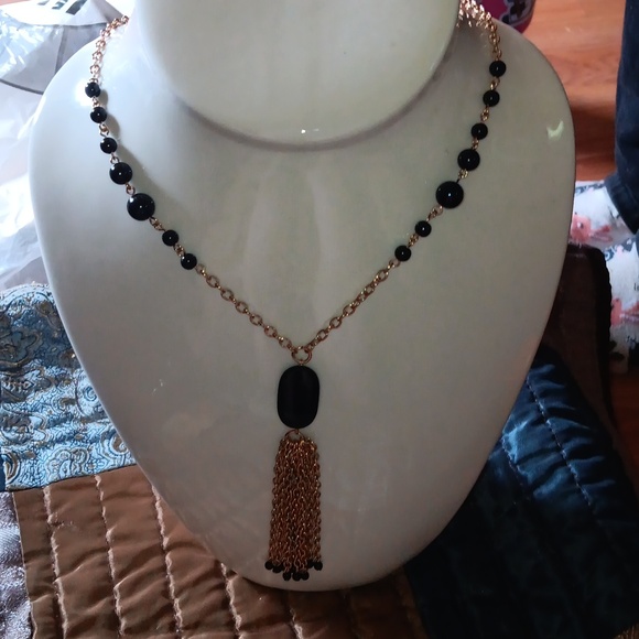 Jewelry - Black and Gold Tassel Long Chain Necklace